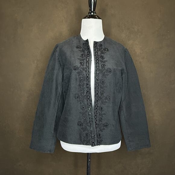 Pendleton Silk Embroidered Beaded Evening Jacket Black Silk Size 8 - Picture 1 of 10
